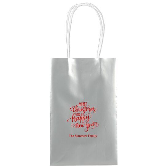 Hand Lettered Merry Christmas and Happy New Year Medium Twisted Handled Bags